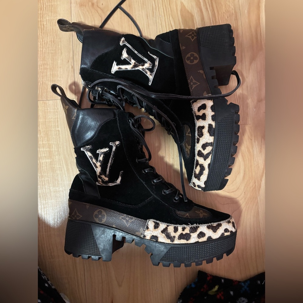 Cheetah print & black Louis Vuitton boots